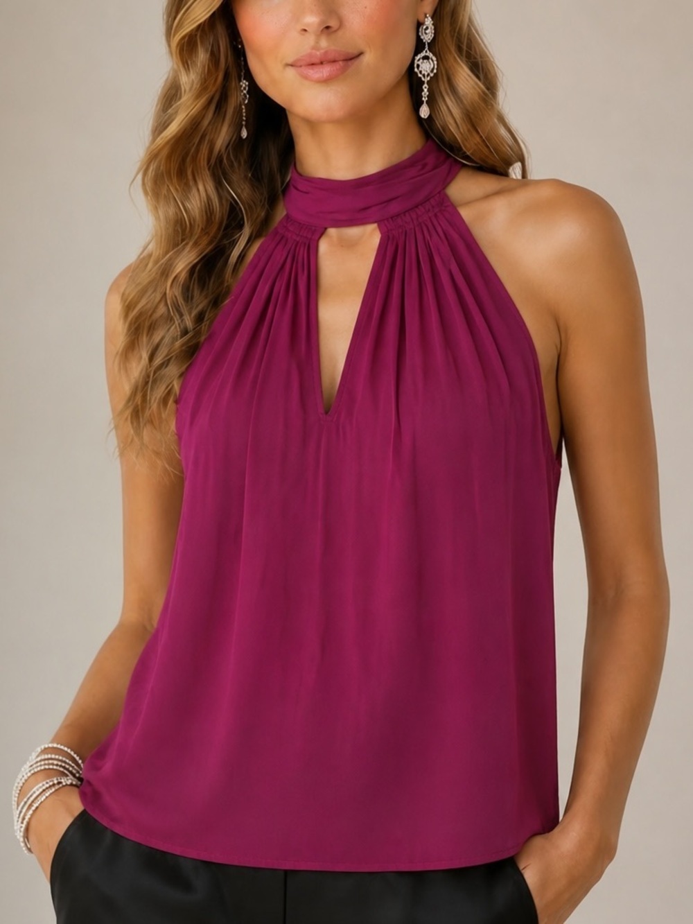 NWT RAMY BROOK Sleeveless Cut Out Front Tie Neck Halter Blouse Size Medium